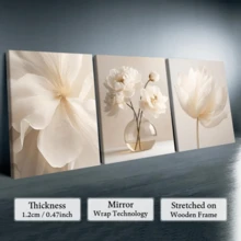 Flower Pattern Canvas Painting, 3 Counts Wooden Framed Canvas Painting, Modern Art Design Wall Decor For Home Living Room Bedroom Office Decor, Artistic Ornaments, Indoor Decoration