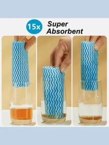 1 Roll (50 Sheets) Disposable Cleaning Cloths - Non-Stick, Oil-Free Kitchen Towels, Thick & Durable Cleaning Rags, Suitable For Dishes, Countertops, Multi-Purpose Home Cleaning, Kitchen Cleaning Supplies | Blue Striped Pattern | Durable Cleaning Material