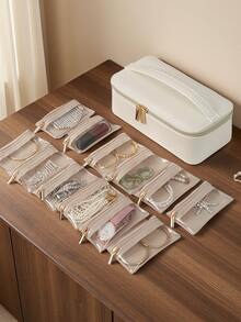 Portable PU Handle Jewellery Organizer, Jewellery Storage Bag, Travel Small Jewelry Case, Jewelry Box, PU Leather 4 Zipper Bags For Women Girl, Valentine's Day Gift, Marriage, Birthday Gift, Earrings Necklace Rings Storage Gift Box Black Back To School - Multicolor - View 6