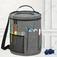 1pc Oxford Cloth Yarn Storage Bucket, Minimalist Style Cylindrical Shape With Multi-Pocket Mesh Details, Suitable For Yarn Balls And Knitting Tools Organization, Fits Handcraft Knitting And Home Organizing Scenarios.