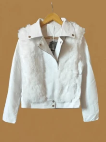 Women's Leather Jacket Simple Casual Zipper Pocket Button Evening Daily - White - View 3