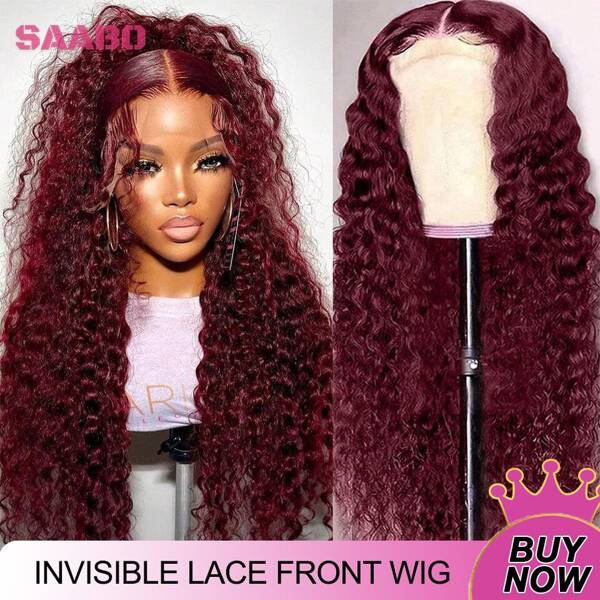 Peruca de cabelo humano cacheado de 28 polegadas, densidade 180, renda frontal para mulheres, parte central, cor vermelha #99J, Borgonha, densidade 180, longa, ondulada, misturada, para mulheres, para cosplay e uso diário