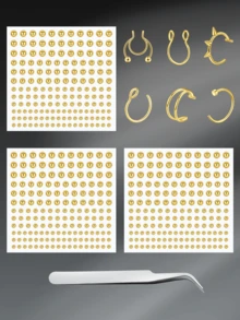 CIZME 165/495 件时尚不锈钢仿钻石贴纸，适合女士日常装饰，假唇钉带镊子假鼻环钉眉钉，唇环鼻环非穿孔鼻环贴金银肚脐贴，脸部贴纸音乐节酷朋克 Y2K 化妆贴