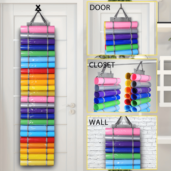 Vinylrol opbergrek met muurbevestiging, vinylrolhouder en organizer voor diamantschilderijen, verstelbaar ophangrek, accessoires voor diamantschilderijen, kast, deur- en muurrek, opbergtas voor vinyl, geschikt voor 12/24/48 diamantschilderijen