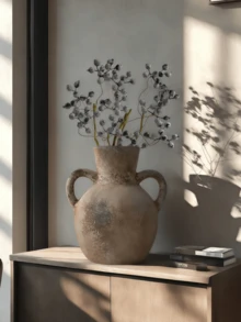 1 Stück Keramik Vintage Wabi-Sabi Stil kurze dicke rustikale Vase, geeignet für japanischen Stil Gasthaus Kunst Dekoration, Bauernhaus Innenraum Blumenarrangement, elegante Eingangsbereich Vase Dekoration, Heimdekoration, Raumdekoration, Glasvase - Mehrfarbig 3 - Übersicht 9