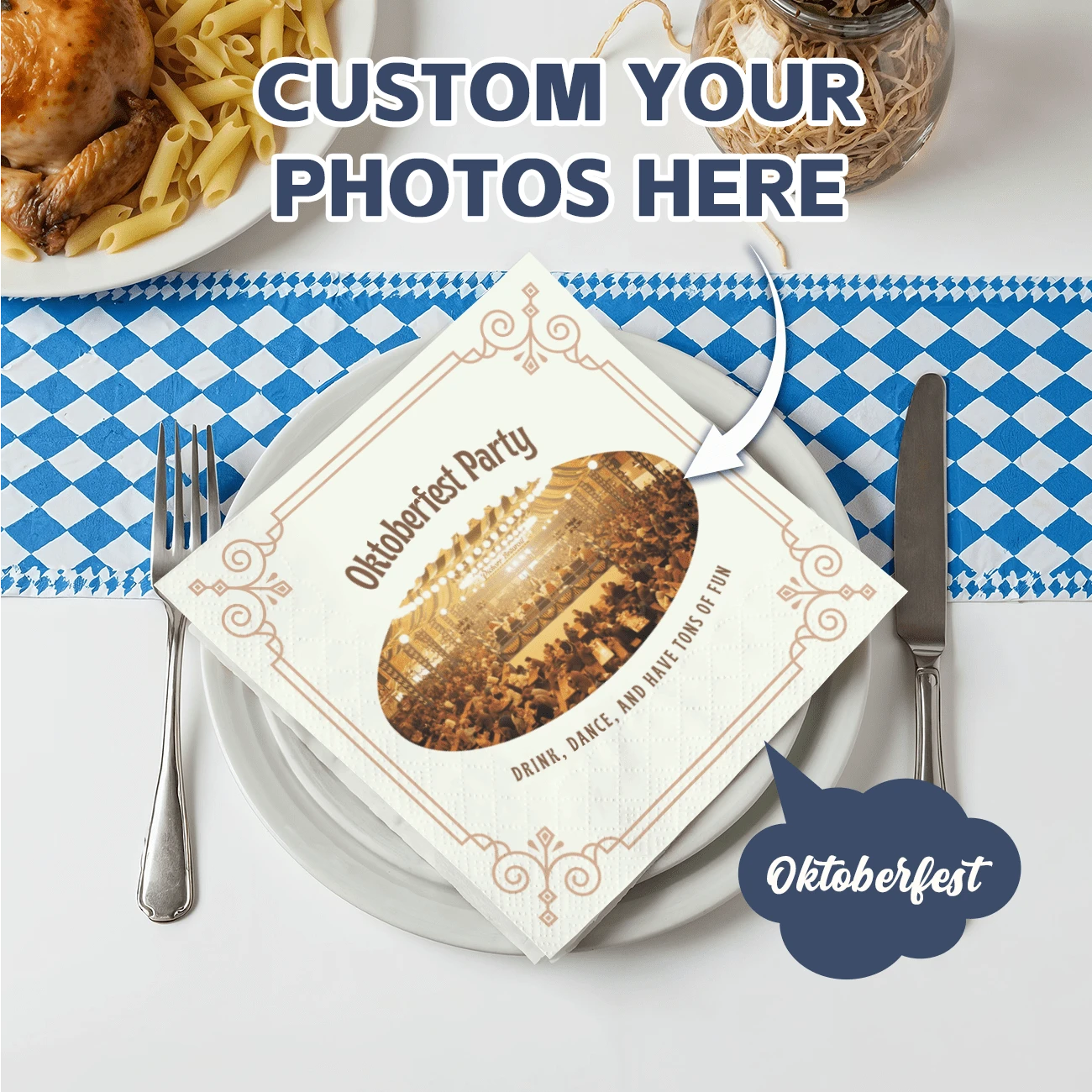 20/50/100pcs Personalized Napkins, 3-Ply Custom Napkins For Table Decorations, Disposable Beverage Dessert Napkins For Oktoberfest Party, Family Day, Perfect For Oktoberfest Party Decor, Custom Event Napkins - White - View 1