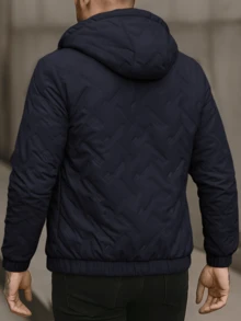 Chamarra Bomber Acolchada Gris con Capucha Hombre, Estilo Urbano Minimalista - Azul Marino - Ver 2