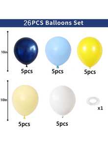 51/26pcs Balloon Set, Navy Blue Matte Yellow White Party Balloons, Pastel Blue Yellow White Latex Helium Balloons, Suitable For Boy's Birthday, Baby Shower, Graduation, Truck, Office Party Decoration - Multicolor - View 3