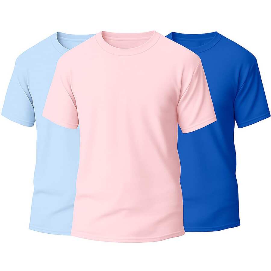 KIT 3 Basic Plain Men's T-Shirts 100% Cotton 30.1 - Xanh nhạt + Hồng nhạt + Xanh đậm - Xem 1