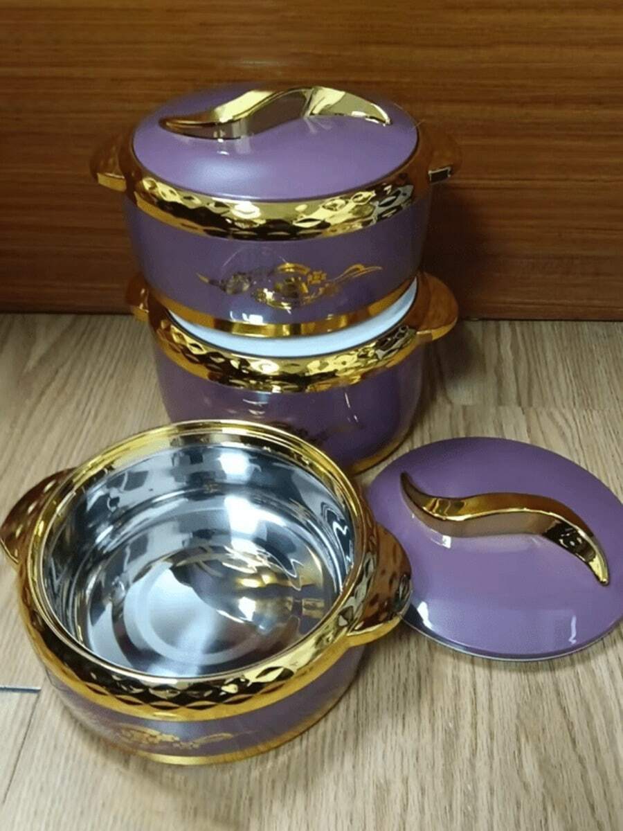 3 szt., podgrzewacz do potraw Golden Touch, zestaw naczyń termicznych do zapiekania z pokrywkami, izolowany pojemnik ze stali nierdzewnej na ciepłe i zimne potrawy, miska do serwowania na bufety, podgrzewacz do potraw w gorących garnkach, zestaw podgrzewaczy do potraw w gorących garnkach, zestaw zapiekanek stołowych, do biura