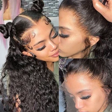 WOWANGEL 13x6 高密度卷发自然黑色蕾丝前假发，250% 密度 Remy 缅甸真人发隐形蕾丝前假发，预先拔毛发际线 - Natural Black - 查看 3