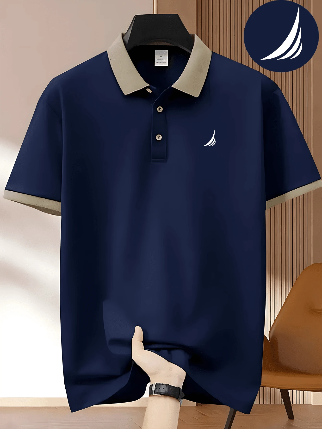 New Arrival For Summer! Men's Chest Printed Polo Shirt, Men's Short-Sleeved Top, 230g Polyester Fiber Comfortable And Breathable Summer Casual Printed Golf Polo Shirt 1 Piece. - Màu xanh hải quân - Xem 1