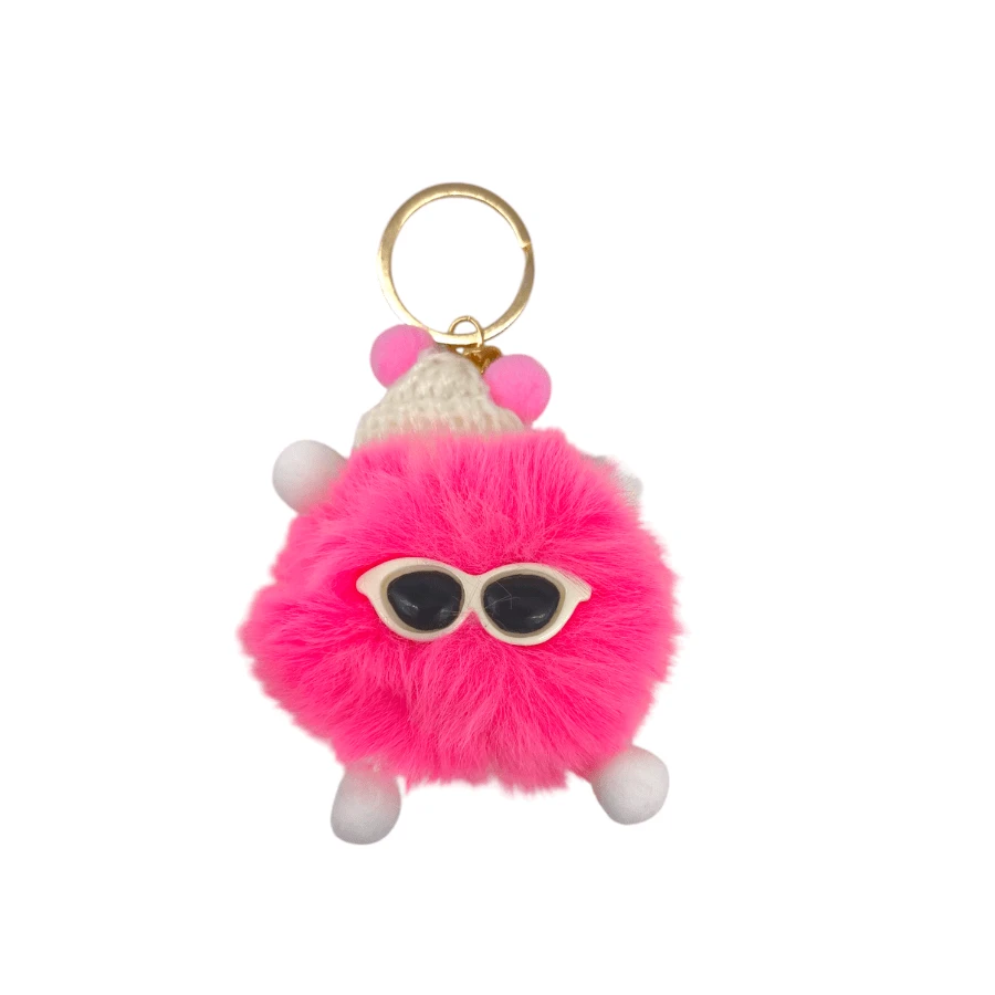 Cool Colorful Pompom Plush Keychain - Choose The Color - Rosa - Ver 1