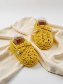 Handmade Knitted Infant Leg Warmers, Indoor Prewalker Shoes - Yellow - View 5