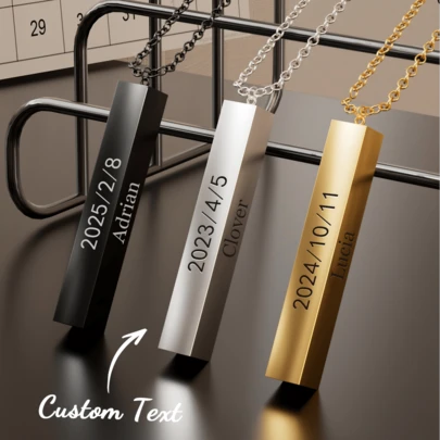 Personalized Pendant Necklace With Box Chain Custom Engraved Name Date Tag Charm Necklace To Commemorate Gift Anniversary, Charm Punk Style Necklace For Men And Women, Ideal Gift For Girlfriend Or Wife