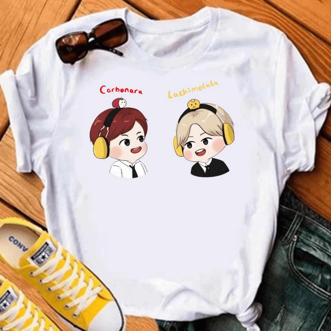 Camiseta Carbonara Bangtan Army Camisa básica Algodão Coleção Fãs Kpop Banda Coreana - Branco - Visão 1