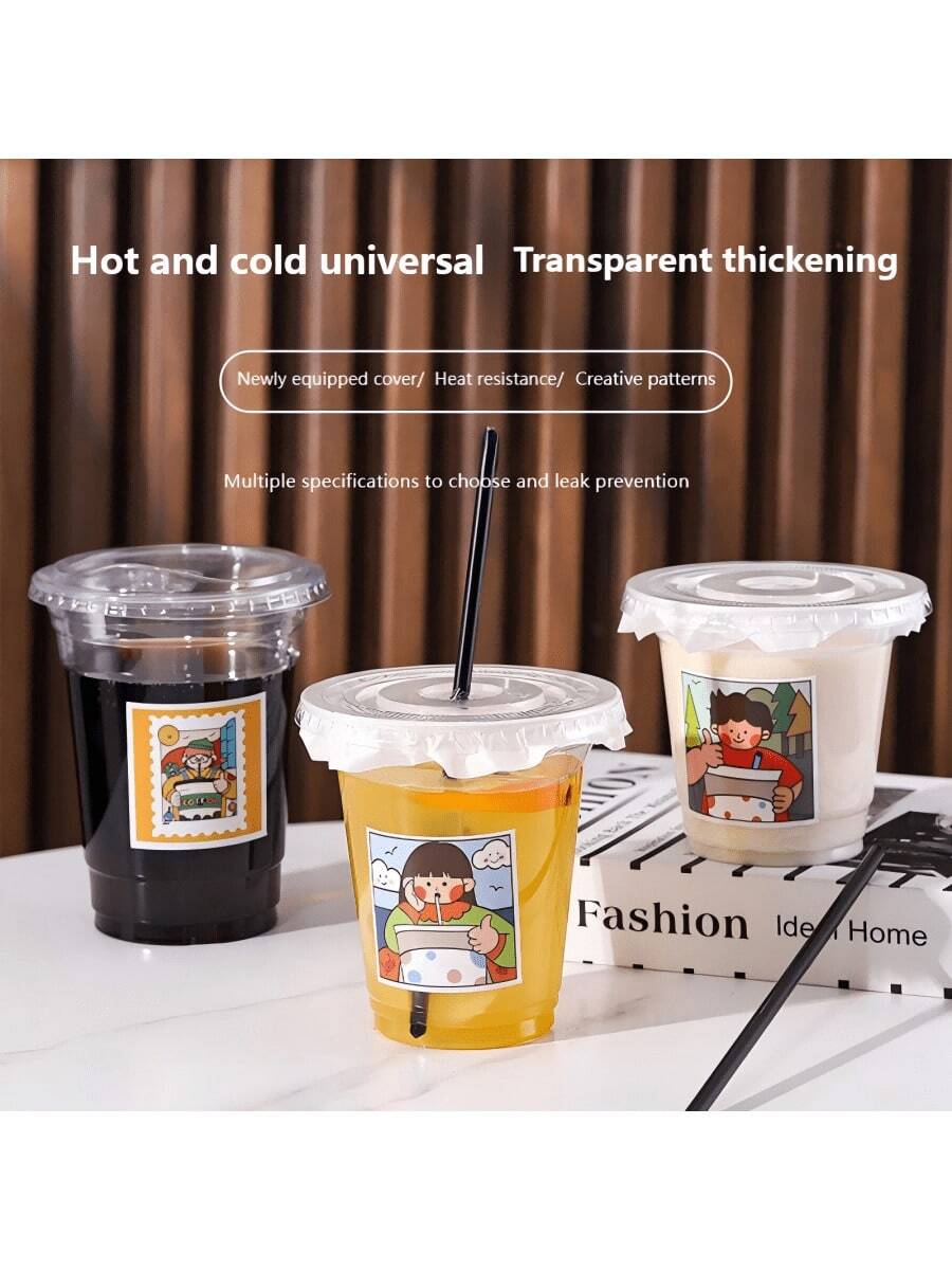 10pcs 20Pcs 50pcs/Set 360/400/420/500/520ml Plastic Drinking Cups With Lids Disposable Cups For DIY Iced Coffee Smoothie Cold Drinks Thick Direct Drinking Cup Milkshake Hot Coco Birthday Party Supplies With Random Kawaii Sticks