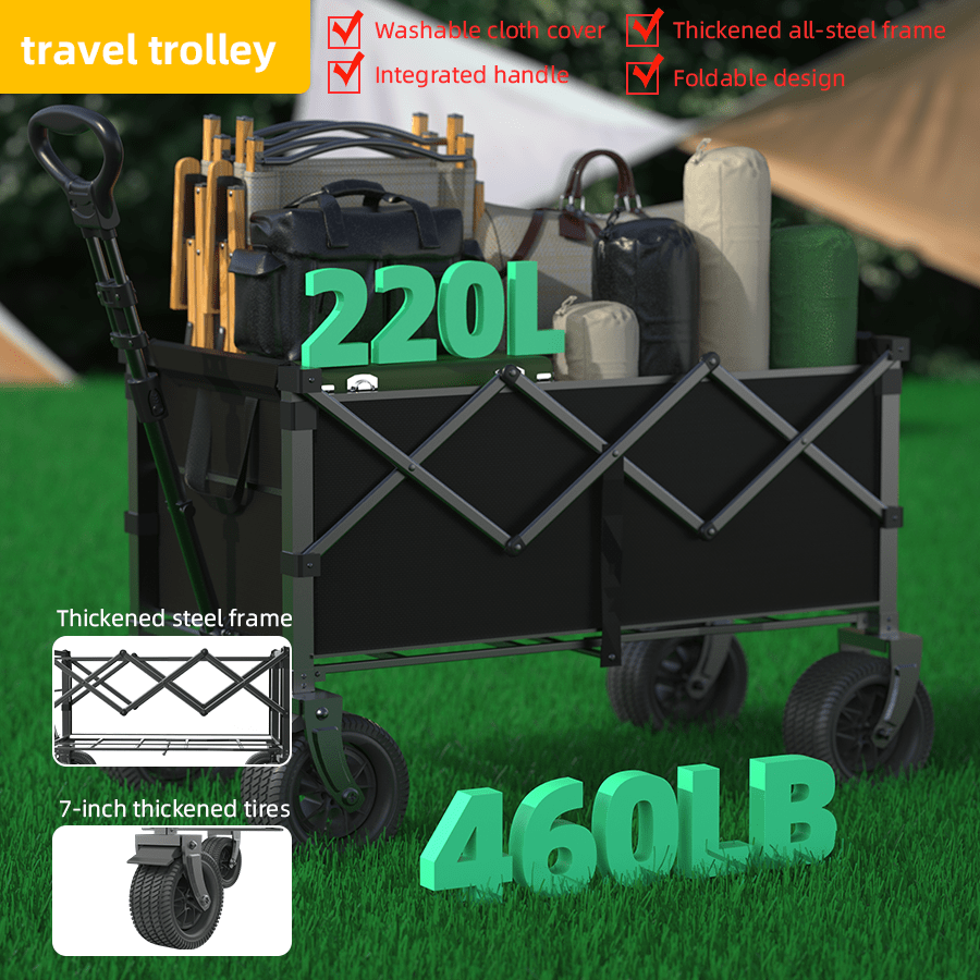 Upgraded Outdoor Camper With Large Tires, All-Terrain Shopping Cart With Large Capacity, Foldable Shopping Cart, Improved Tires With Brakes, Larger Capacity, More Load-Bearing, Perfect Tool For Outdoor Camping, Backyard Picnics, Shopping Malls