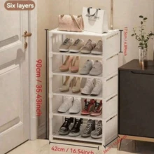1 pieza Estantería de zapatos simple, Organizador de entrada de varios niveles para el hogar, Gabinete de almacenamiento vertical moderno para zapatos, Organizador de entrada a prueba de polvo, Estantería de pie para dormitorio, Solución de almacenamiento de zapatos interior, Caja de gran capacidad y ahorro de espacio - Multicolor - Ver 5