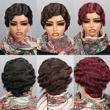 HJ WEAVE BEAUTY Peluca de cabello humano con corte Pixie de 4 pulgadas, estilo bob brasileño con ondas cortas para mujer, hecha a máquina, con línea de cabello natural, densidad del 200%, n.° 99J - S99J - Ver 8