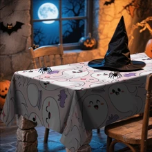 1/20 piezas Mantel de Halloween - Mantel con patrón de fantasmas blancos lindos y espeluznantes, mantel rectangular duradero, perfecto para comer, picnic, fiestas, bodas y meriendas, decoración de Halloween
