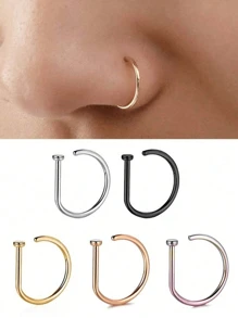 VJS 1pc/3pcs/5pcs 0.8mm*8mm Men & Boys Fake Nose Ring, Gold Stainless Steel D-Shape Simple American Style Personalized Letter Hip Hop Street Style Fake Nose Stud - Multicolor - View 1