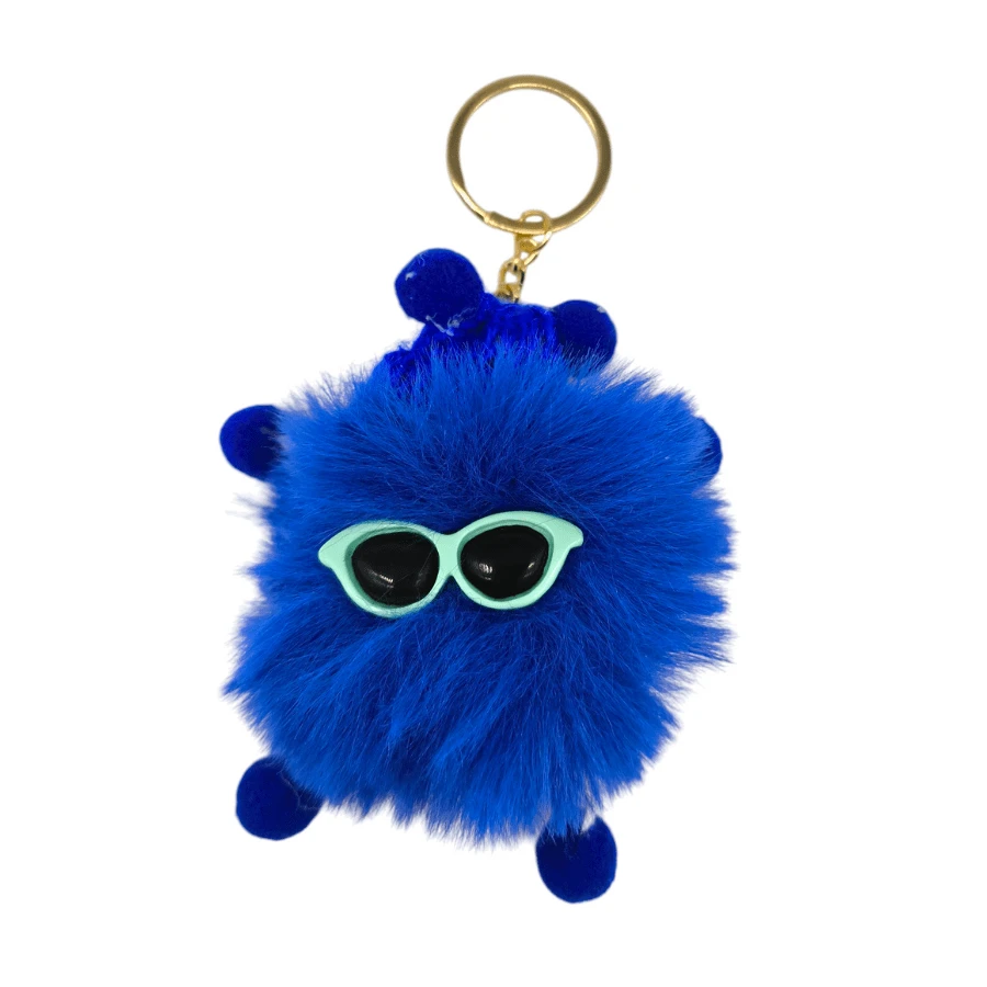 Cool Colorful Pompom Plush Keychain - Choose The Color - Royal Blue - View 1