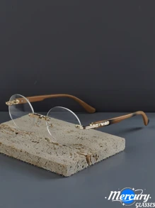 1 Pair Retro Wooden Pattern High-End Stylish Non-Prescription Glasses, Unisex Casual Commuter Decorative Eyewear