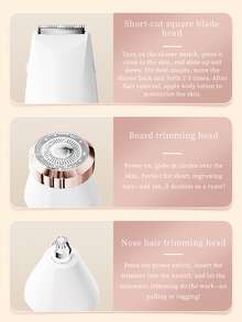 三合一多功能电动修容套装 - 女士美容剃须刀、腋下修剪器、电动鼻毛修剪器，可更换刀头，干湿两用，适用于比基尼部位、眉毛、鼻子、面部、腿部、腋下，便携式无线设计，带电量指示灯，女士理想礼物 - 彩色 - 查看 4