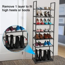 8 Tier Shoe Rack, Floor Standing Shoe Rack, Simple To Assemble Shoe Storage Organizer, Stackable Space Saving Shoe Organizer, Large Capacity Organizer For Multiple Pairs Of Shoes, Living Room Dorm Room Rental Housing - Black - View 6