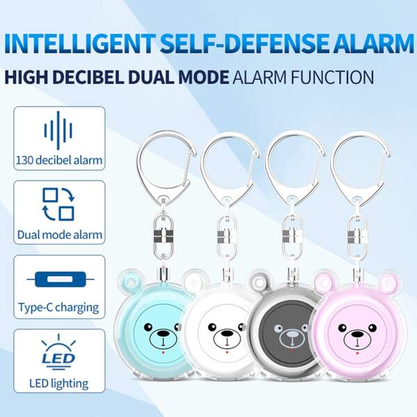 1pc New Mini Smart Self-Defense Alarm, Rechargeable Women's Self-Defense Anti-Wolf Personal Alarm, 130dB Alarm, Dual Alarm Mode, Type-C Charging, LED Lighting, Convenient For Elderly And Children To Carry