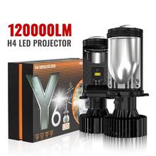 2 件 H4 LED 投影镜头车头灯汽车 LED 车头灯 Canbus 6000K 远/近光灯泡带涡轮风扇 120000LM 220W 适用于汽车/摩托车 12V