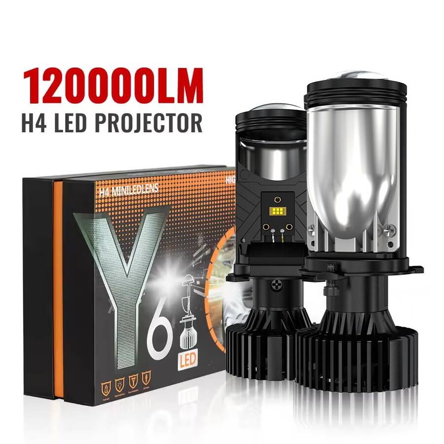 2 件 H4 LED 投影镜头车头灯汽车 LED 车头灯 Canbus 6000K 远/近光灯泡带涡轮风扇 120000LM 220W 适用于汽车/摩托车 12V