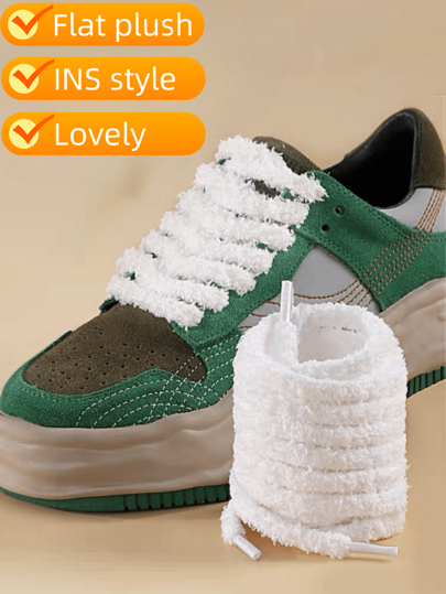 Warm Winter New Fuzzy Shoelaces, Ins Style Plush Shoe Laces For Casual Canvas Shoes, 1.5CM Wide Flat Fuzzy Shoelaces