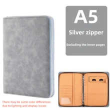 商务拉链袋笔记本A5活页本套装学校用品办公多功能会议记录簿配有卡槽和手机支架仿PU皮革活页夹 - A5 - 查看 16