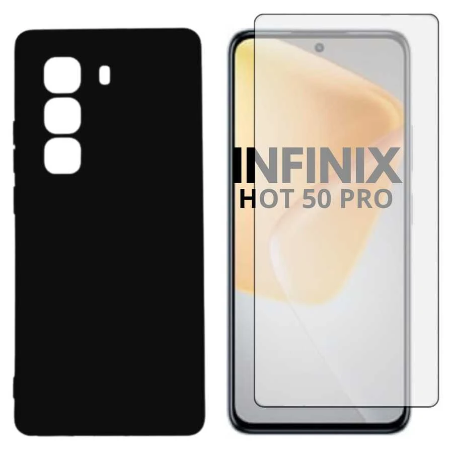 Cover + 3D Glass Film Compatible With Infinix Hot 50 Pro - Negro - Ver 1