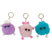 Cool Colorful Pompom Plush Keychain - Choose The Color - White - View 3