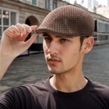 Men's Italian Beret Breathable Mesh Fabric Summer Newsboy Celebrity Style - 灰色 - 查看 11