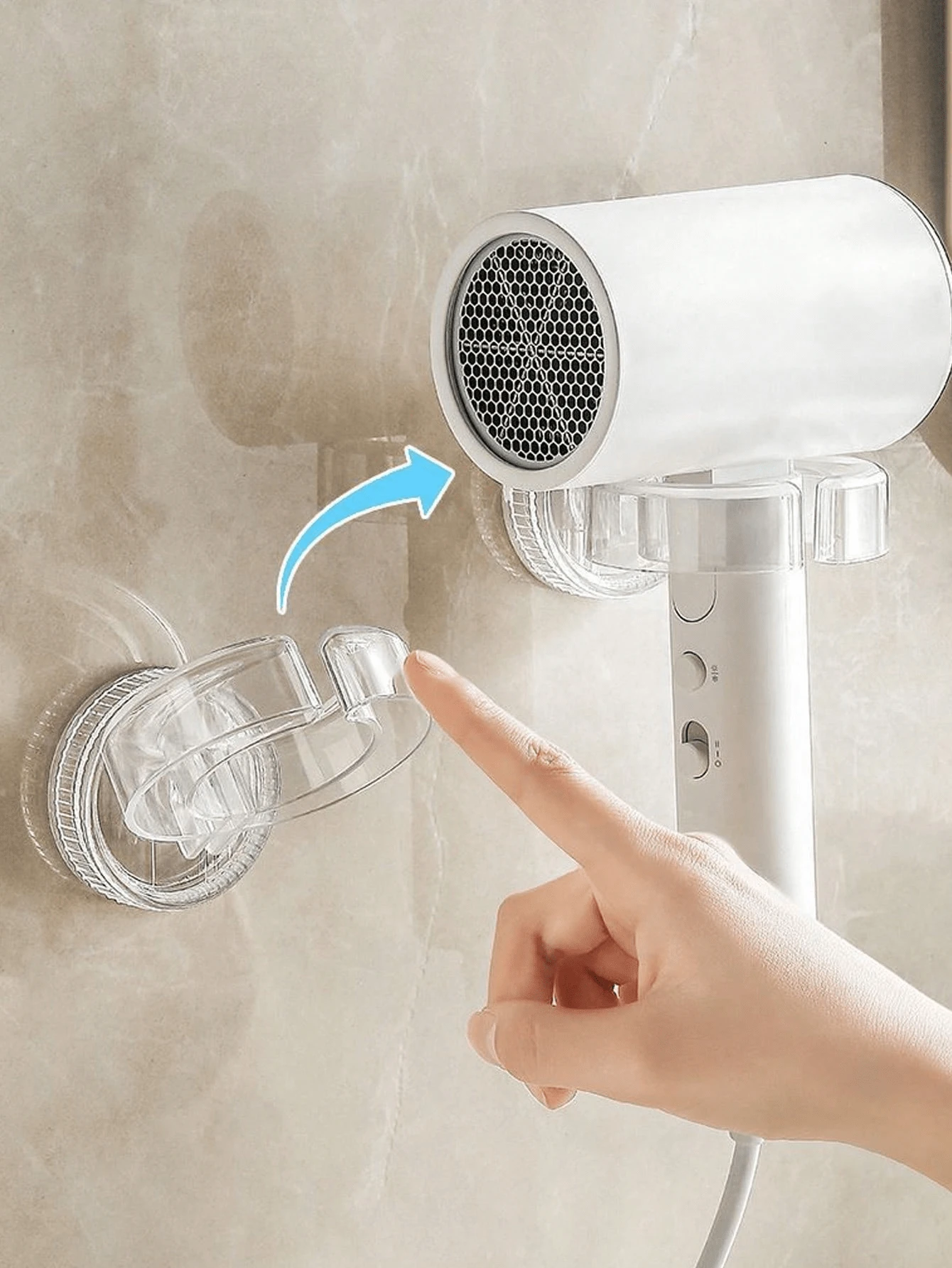 1pc Suction Cup Hair Dryer Holder Rack, Rotating Bathroom Wall Mount Blow Dryer Organizer, Drill-Free Adhesive Hairdryer Storage Rack - Multicolor - View 1