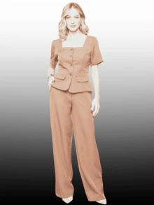 Women's Luxury Vest And Trousers Set - Simple Elegant Tailoring Casual Buttons On The Front Pocket Fake Pockets Office - 卡其色 - 查看 2