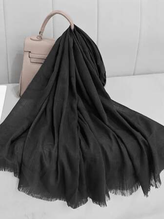 1 pieza Nuevo chal/bufanda de invierno de unicolor de imitación de lino con flecos, regalo de viaje, chal de fibra de bambú de unicolor para mujer