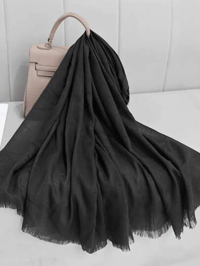 1pc New Solid Color Faux Linen Tassel Winter Scarf Shawl, Travel Gift, Solid Color Bamboo Fiber Linen Scarf For Women