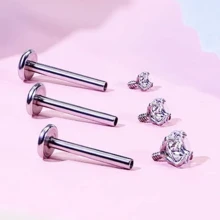 18件組 16G 不鏽鋼美杜莎唇環，2mm/3mm/4mm 螺旋穿刺飾品，中性唇釘/Monroe唇環 - 銀色 - 查看 6