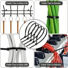 500 Pcs Black And White Nylon Zip Ties, Self-Locking Plastic Zip Ties, Bundling Cable Ties, Self-Locking Nylon Zip Ties, Cable Zip Ties, Multi-Purpose Sealing Zip Ties, High Toughness Without Breaking, Wire Sorting And Storage, Fixing Household Electrical Cables, Suitable For Indoor And Outdoor Use - Black - View 8