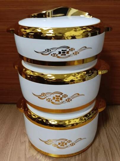 3 delar, Golden Touch matvärmare, termosgrytset med lock, isolerad behållare i rostfritt stål för varm och kall mat, serveringsskål för bufféer, varm grytset matvärmare, varm grytset matvärmare, grytset för bord och servering, för kontoret