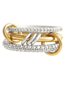 18K镀金立方氧化锆叠戴戒指套装，混合金属多环互扣戒指，防褪色 - 彩色 - 查看 2