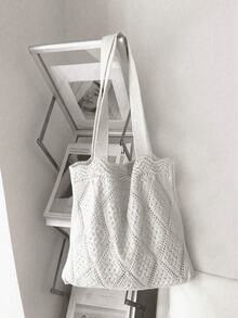 Minimalist Crochet Hollow Design Vacation Luxury Large Crochet Hollow Handbag - Spacious Woven Shoulder Bag, Backpack, Large Capacity, Portable, Suitable For Teenage Girls, College Students, Office Workers, Perfect For Work, Back To School, Middle School, High School, College, Vacation Backpack, Portable, Lightweight, Classic Casual, Suitable For Teenage Girls, Vacation, Holiday, Outdoor, Travel, Outdoor, Perfect For Back To School, College, High School, School, Beach And Travel Adventure - Multicolor - View 8