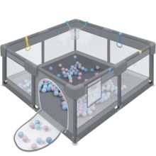 LILIIN Gray Playpen Baby Playpen 130x130cm/150x180cm Barrier With Breathable Net, 30 Balls/50 Balls, Mini Basket, Playground Crawling Gate For Children - 130x130cm-灰色 - 查看 1