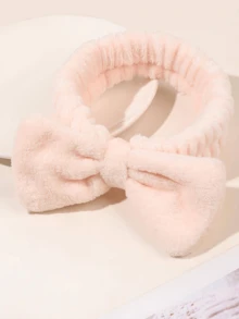 Hair Wrap Women Sweatband 1pc Flannel Bow Headband For Women, Wide Solid Color Hairband Hair Accessories Beauty & Casual Occasions For Hair Bands Autumn Accessories Fall Winter For Vacation Outfits Woman Elegant Scarf Women Bandana Soft Headwrap - Dusty Pink - View 3