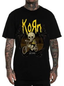 Korn Skull Bike Guitar Rock T-Shirt International Band Oldschool Rock And Roll Shirt Blouse Unisex Male Female 100% Cotton Top Premium Streetwear Launch Immediate Shipping Various Colors!! Plus Size - màu đen - Xem 1